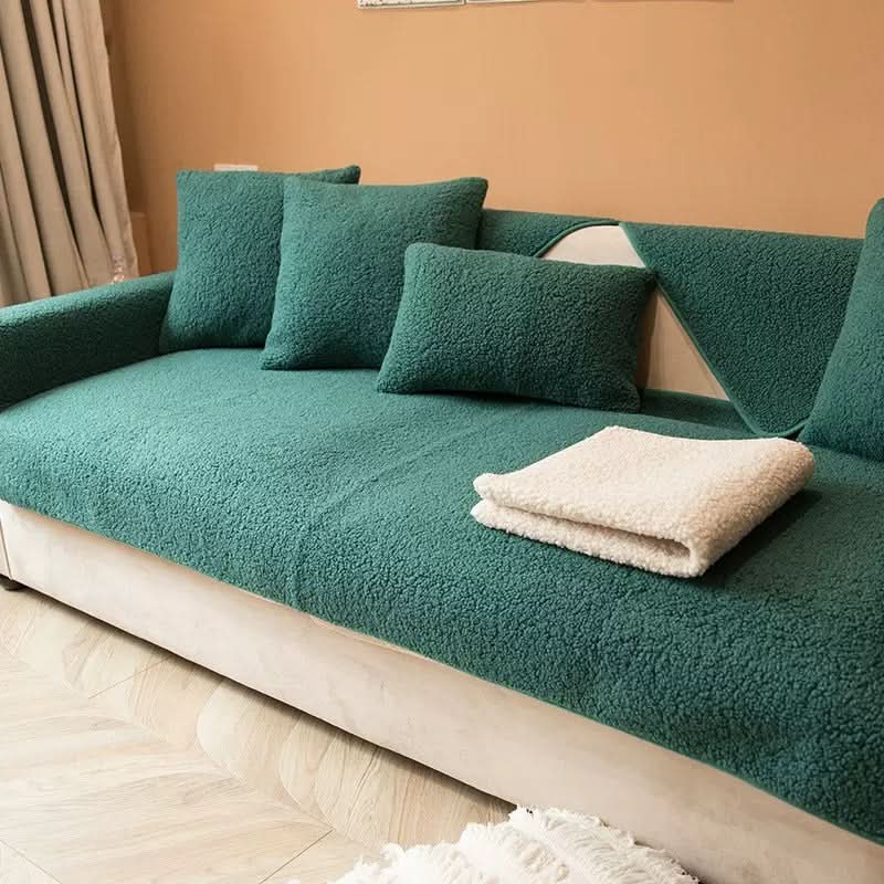 Cerise Sherpa Fleece Sofa Cover with Non-Slip Base