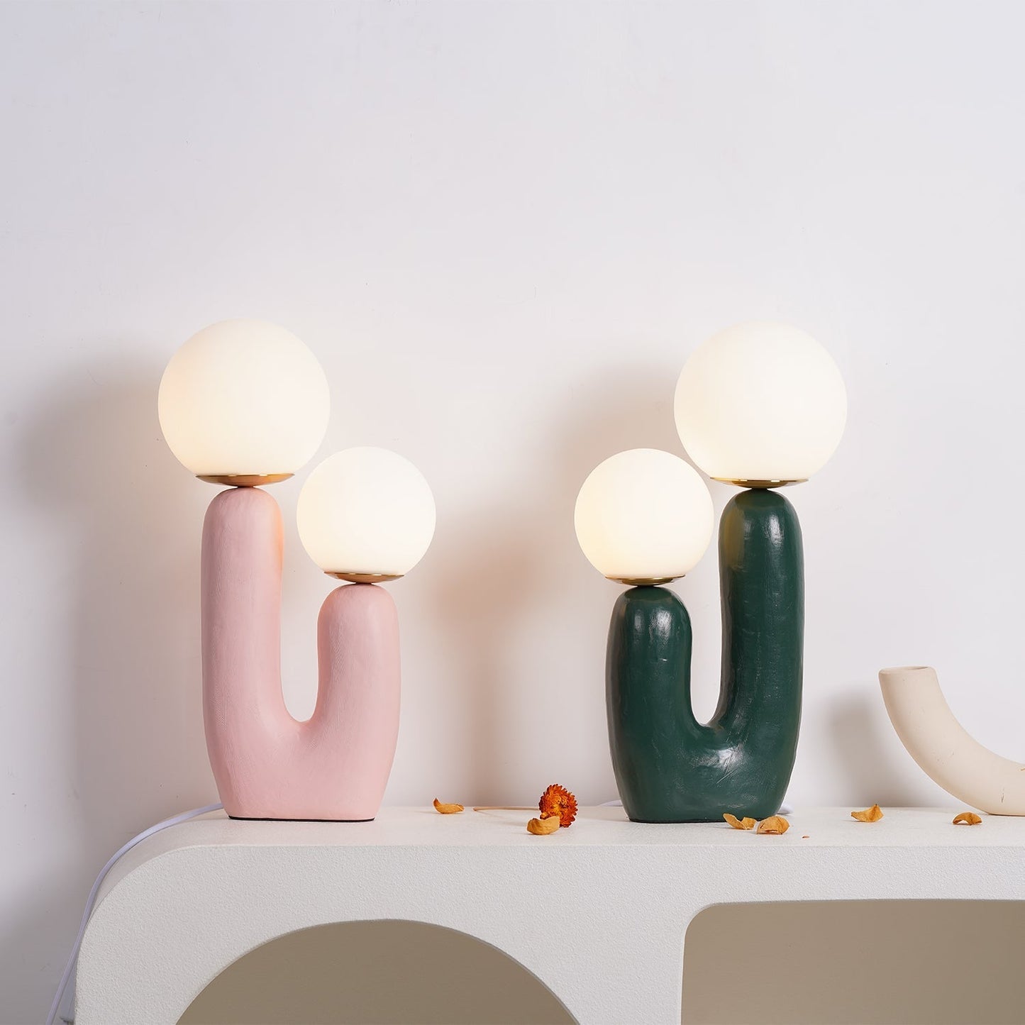 Contemporary Resin and Glass Table Lamp with Natural Accent
