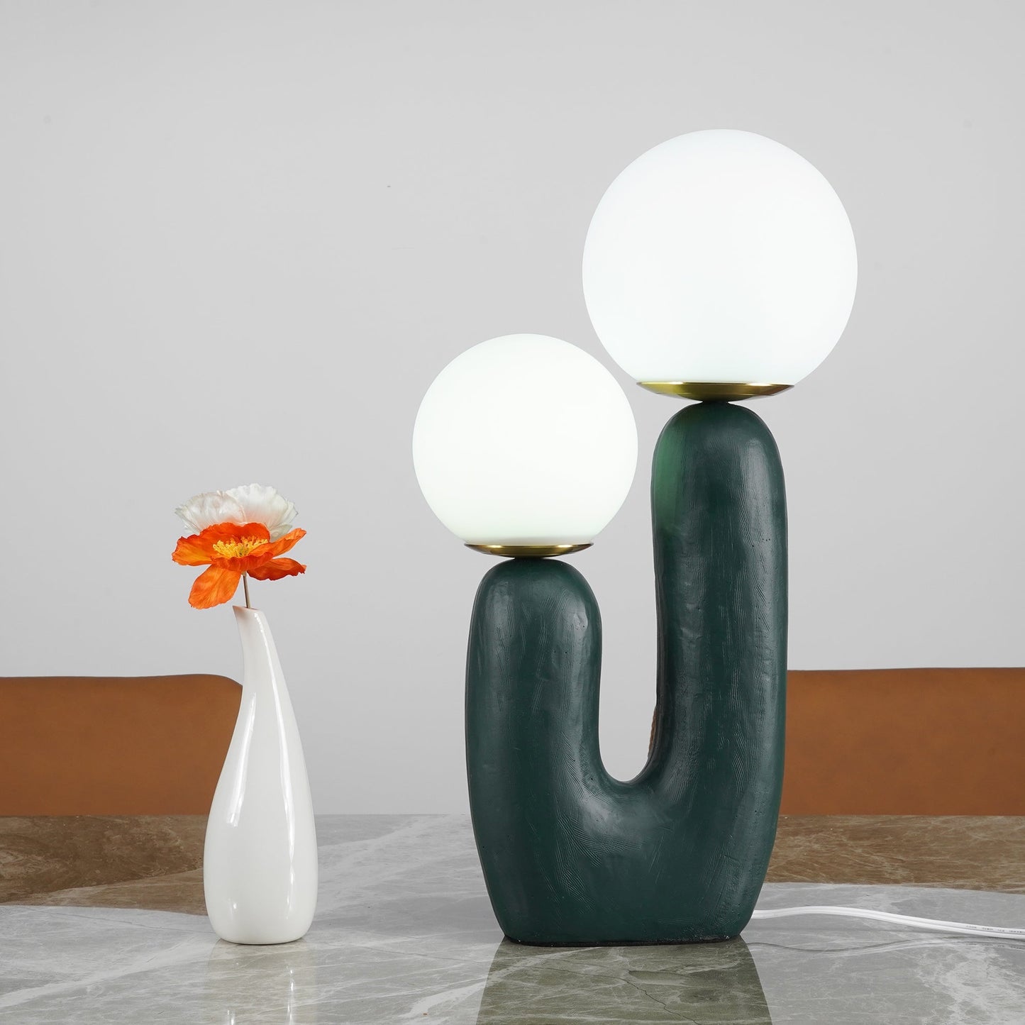Contemporary Resin and Glass Table Lamp with Natural Accent