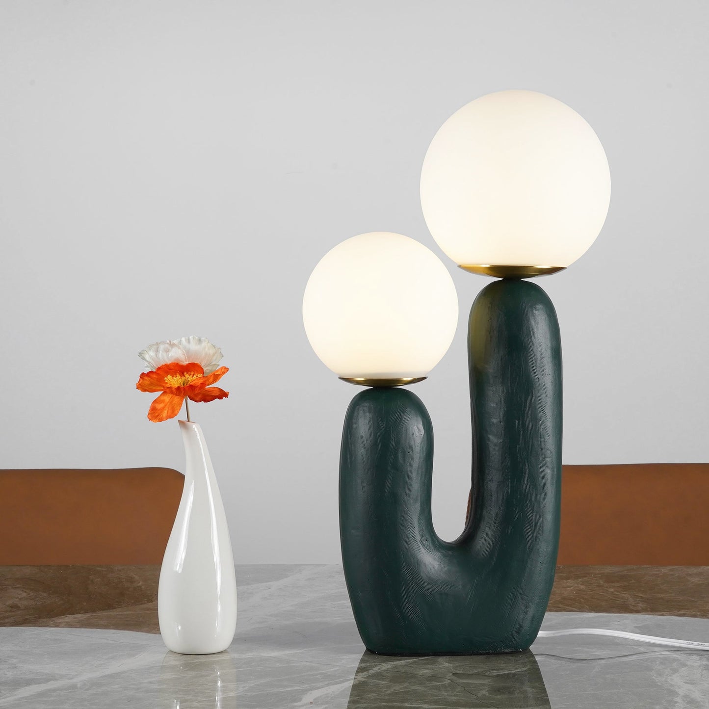 Contemporary Resin and Glass Table Lamp with Natural Accent