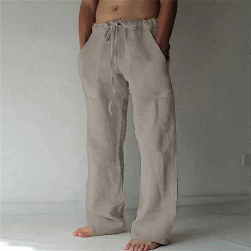 Men's Loose Fit Linen Pants with Elastic Waistband