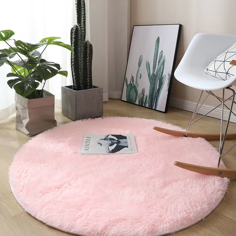 Plush White Round Area Rug with Non-Slip Backing