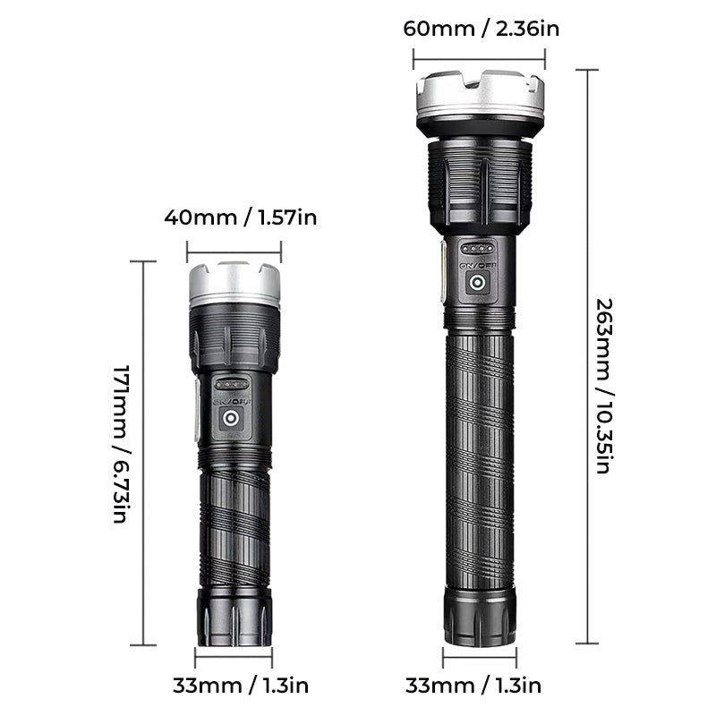 Rechargeable LED Flashlight with Adjustable Focus and 6000 Lumens