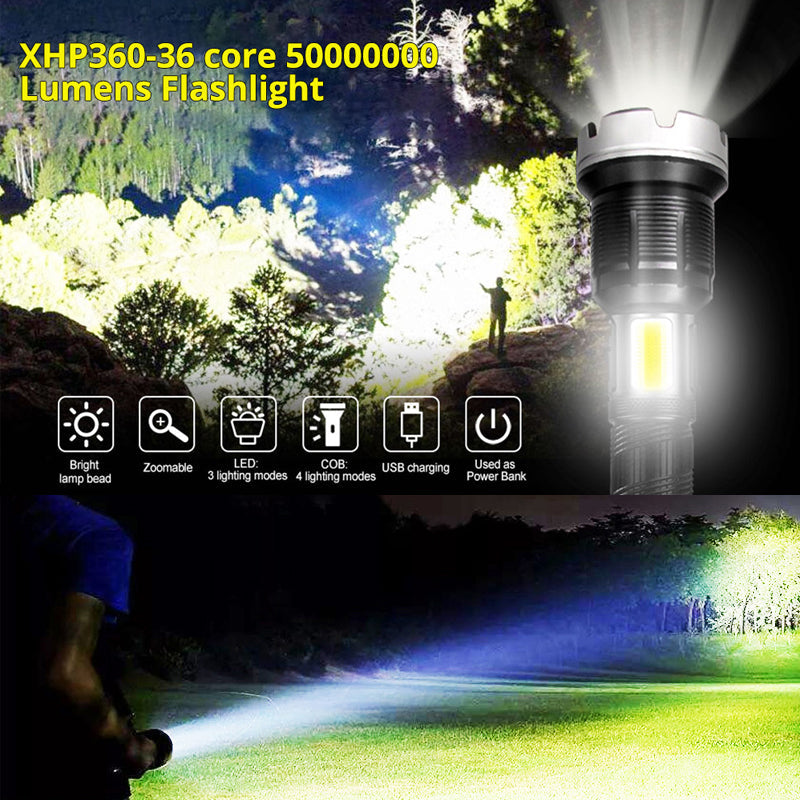 Rechargeable LED Flashlight with Adjustable Focus and 6000 Lumens