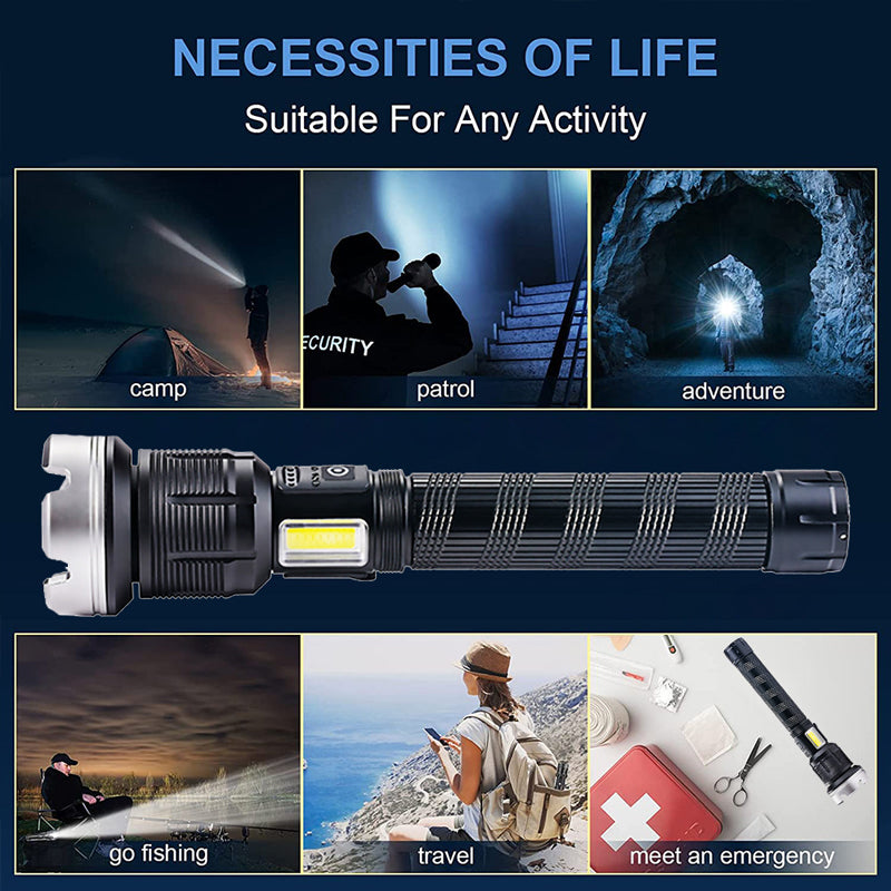Rechargeable LED Flashlight with Adjustable Focus and 6000 Lumens