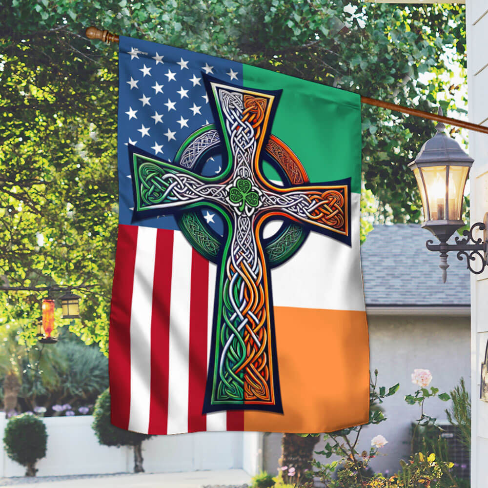 Irish Celtic Knot Cross St. Patrick's Day Flag - Custom Handcrafted Decor