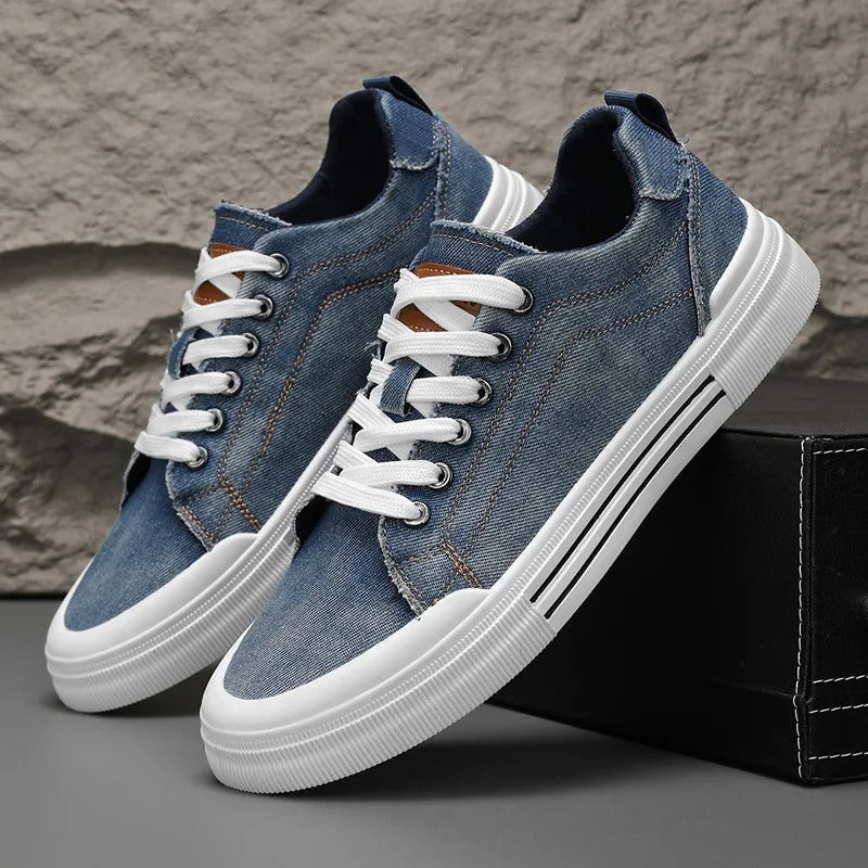 Denim Low-Top Sneakers with Contrast Stitching
