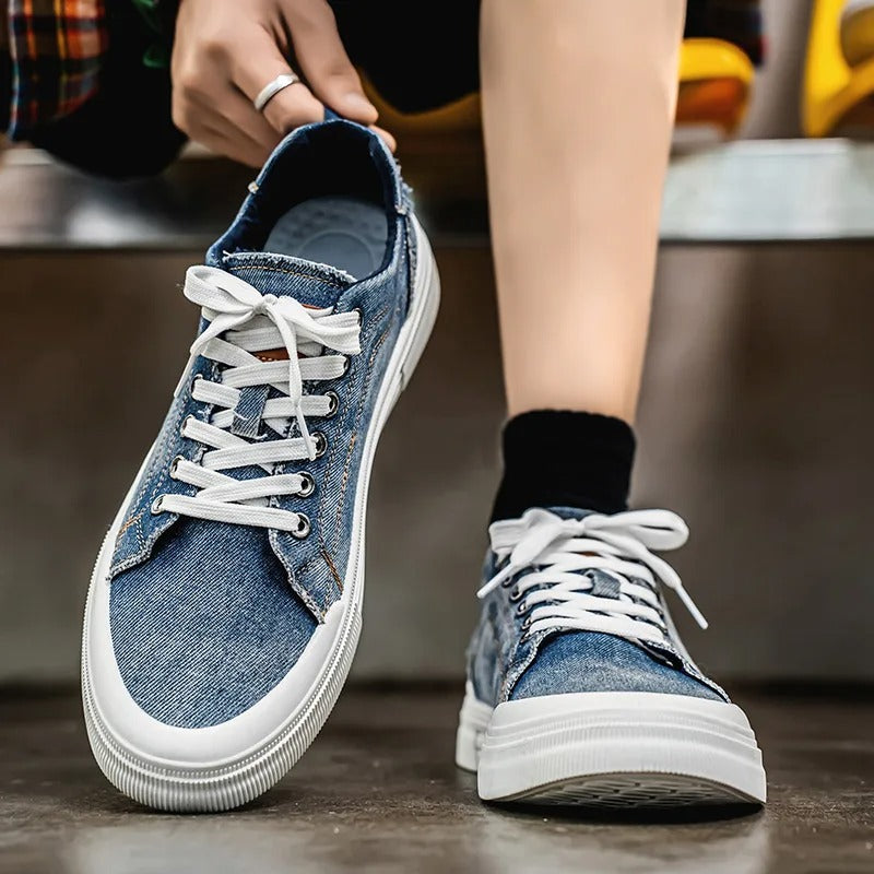 Denim Low-Top Sneakers with Contrast Stitching