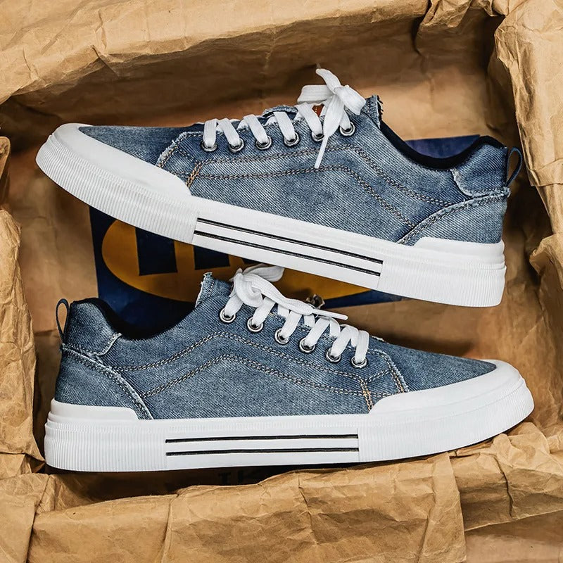 Denim Low-Top Sneakers with Contrast Stitching