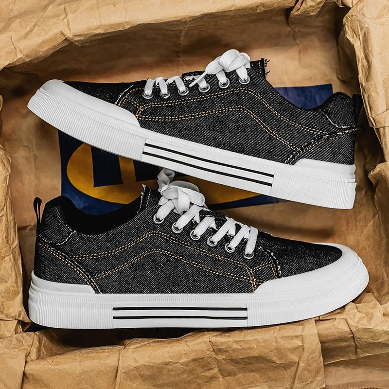 Denim Low-Top Sneakers with Contrast Stitching