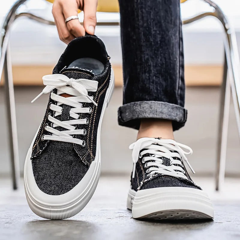 Denim Low-Top Sneakers with Contrast Stitching