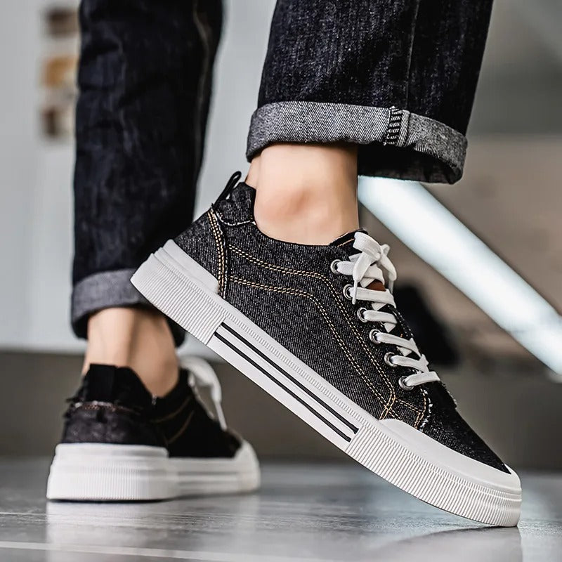Denim Low-Top Sneakers with Contrast Stitching