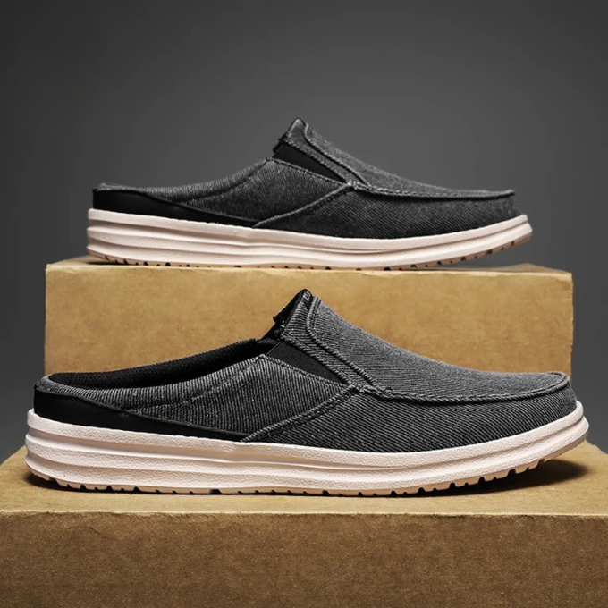 Men's Slip-On Denim Mules with Cushioned Sole