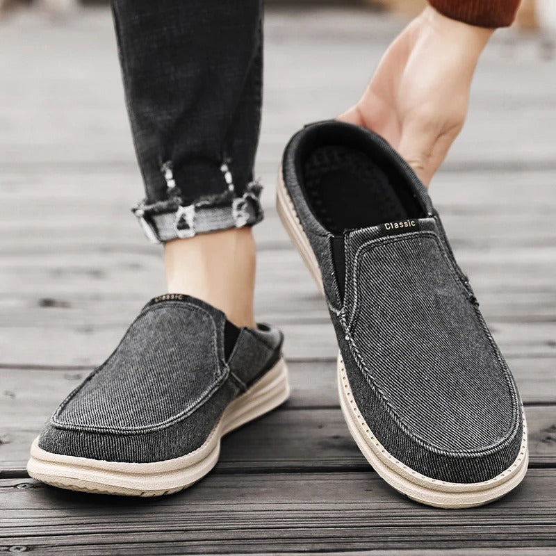 Men's Slip-On Denim Mules with Cushioned Sole