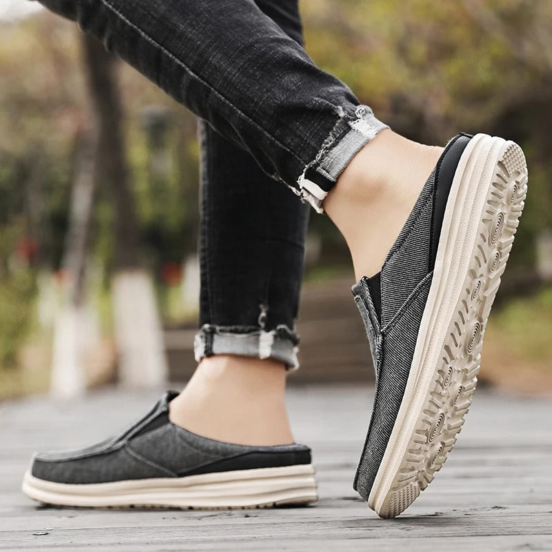 Men's Slip-On Denim Mules with Cushioned Sole