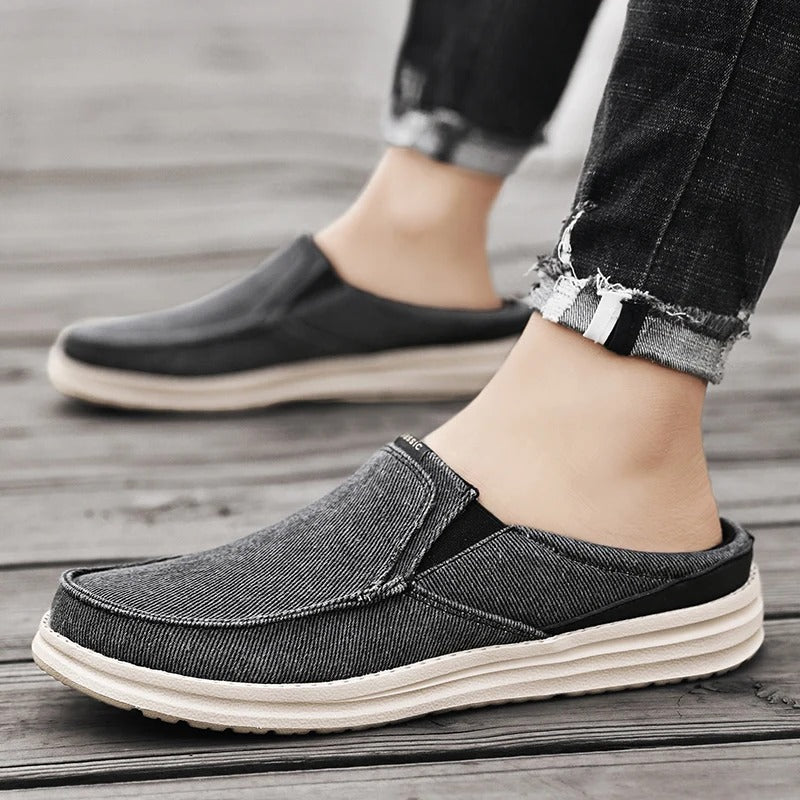 Men's Slip-On Denim Mules with Cushioned Sole