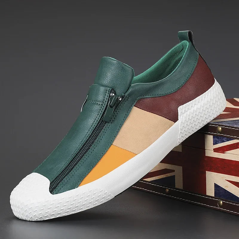 Men's Zip-Up Casual Sneakers with Cushioned Sole