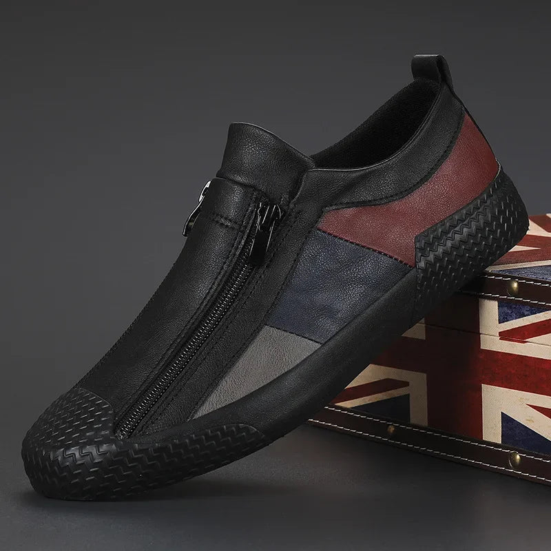 Men's Zip-Up Casual Sneakers with Cushioned Sole