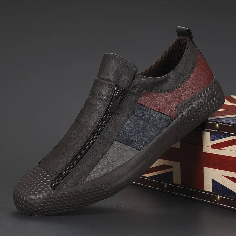 Men's Zip-Up Casual Sneakers with Cushioned Sole