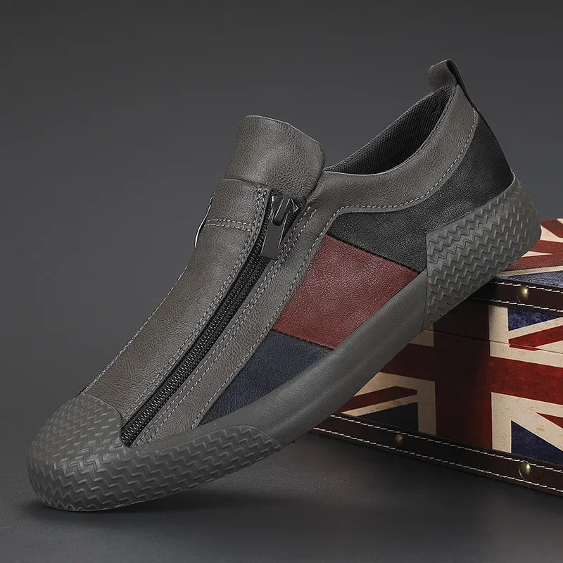 Men's Zip-Up Casual Sneakers with Cushioned Sole