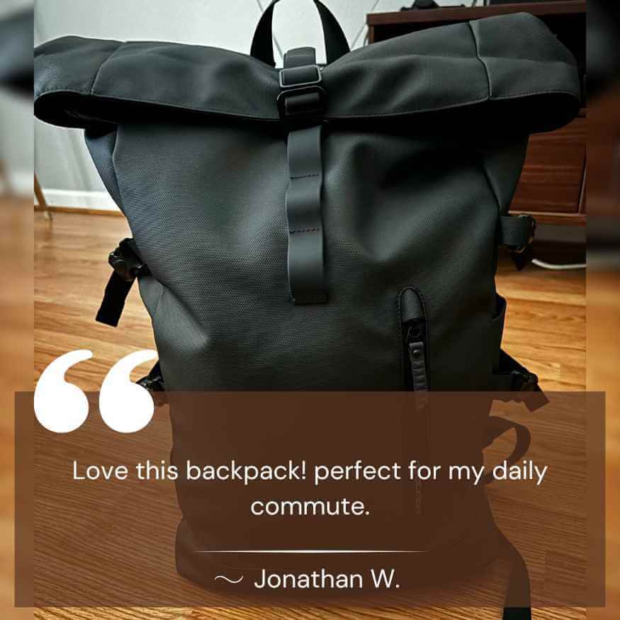 Waterproof Roll Top Backpack with Organized Compartments