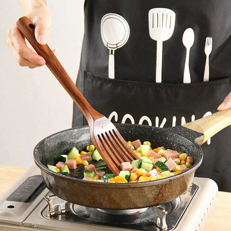 Teak Wood Kitchen Utensil Set - Eco-Friendly and Elegant