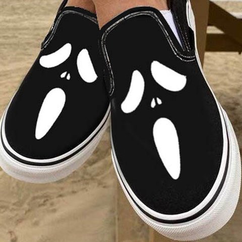 Casual Canvas Slip-On Loafers with Skull Print