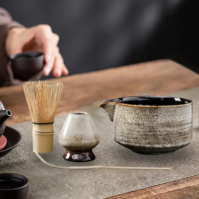 Japanese Matcha Tea Set with Ceramic Bowl and Bamboo Whisk