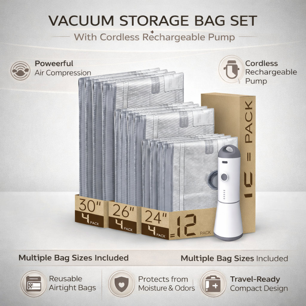 Cordless Vacuum Storage Bags with Rechargeable Pump Set