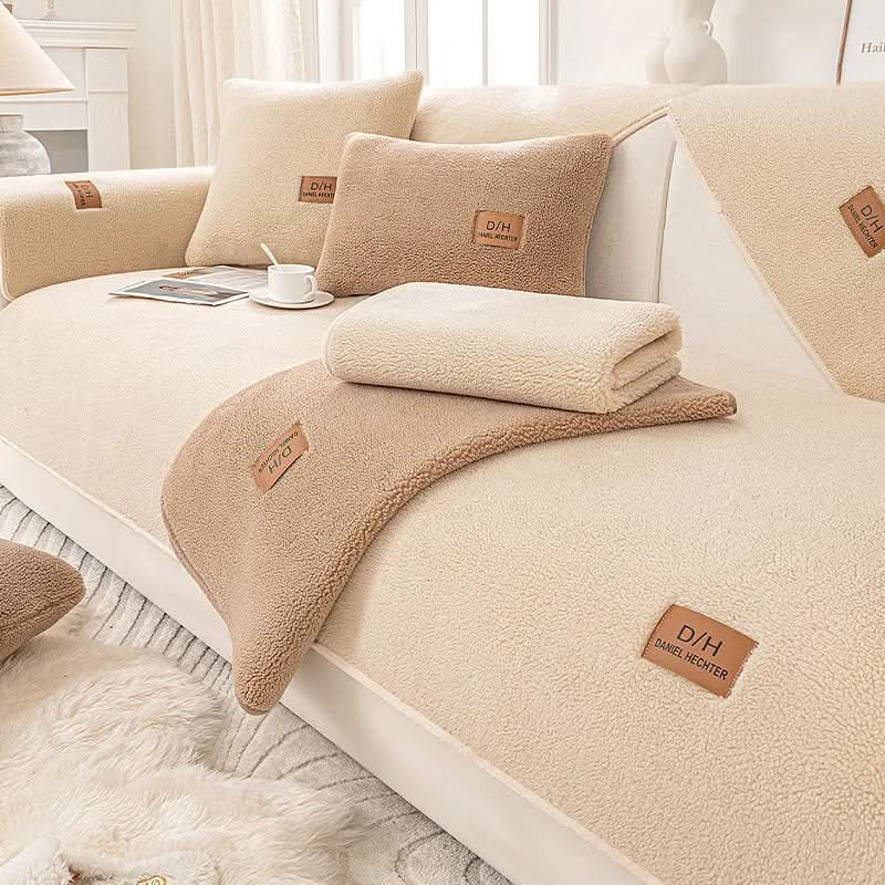 Sherpa Fleece Sofa Cover with Non-Slip Backing