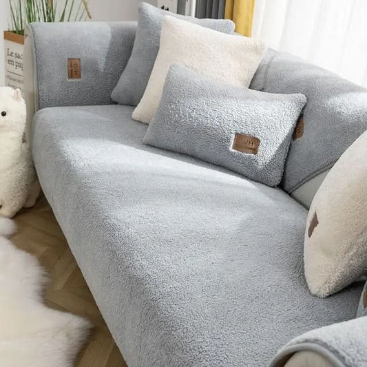 Sherpa Fleece Sofa Cover with Non-Slip Backing