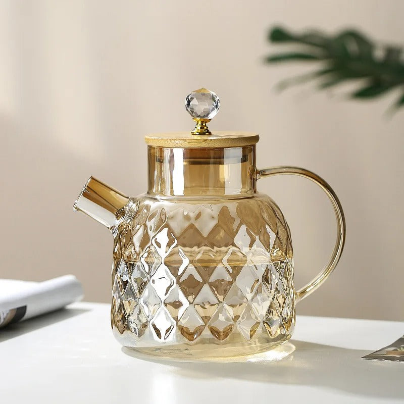 Glass Teapot with Bamboo Lid and Wooden Handle