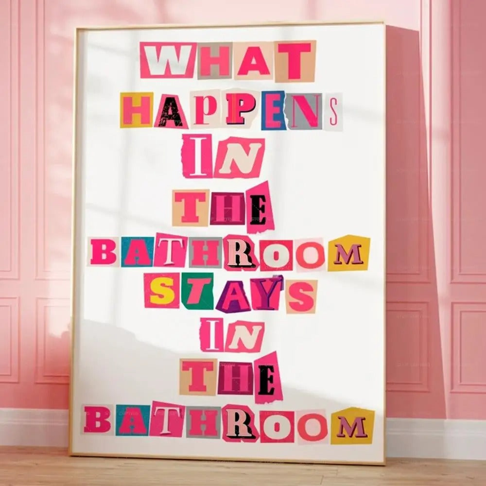 Humorous Bathroom Wall Poster with Playful Quotes and Illustrations