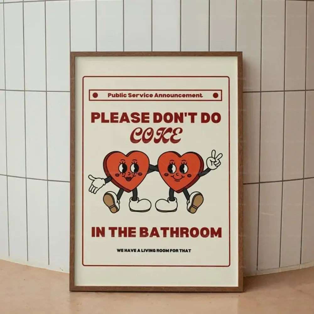 Humorous Bathroom Wall Poster with Playful Quotes and Illustrations