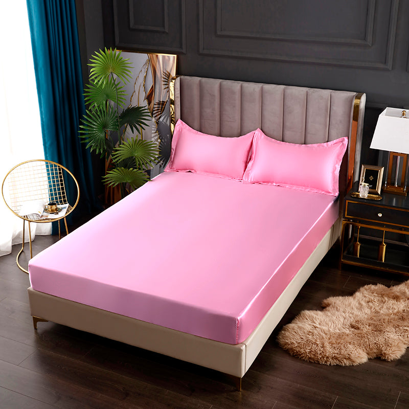Silk Satin Elastic Fitted Sheet with Matching Pillowcases