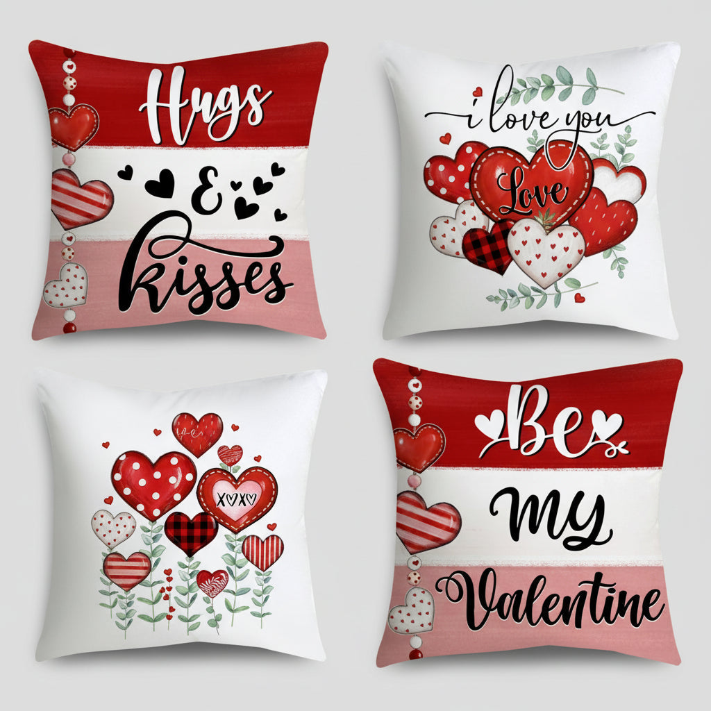 Valentine's Day Throw Pillow Covers Set of 4 with Heart Designs