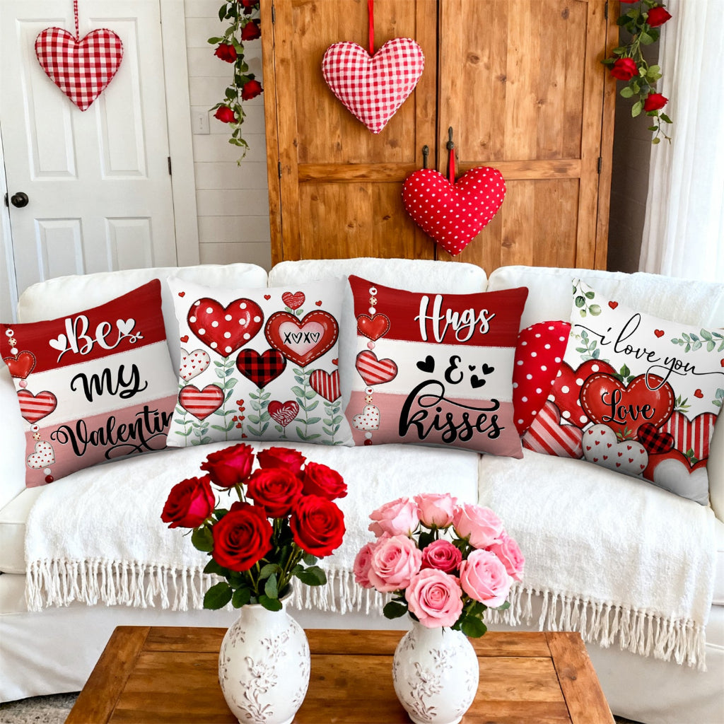 Valentine's Day Throw Pillow Covers Set of 4 with Heart Designs