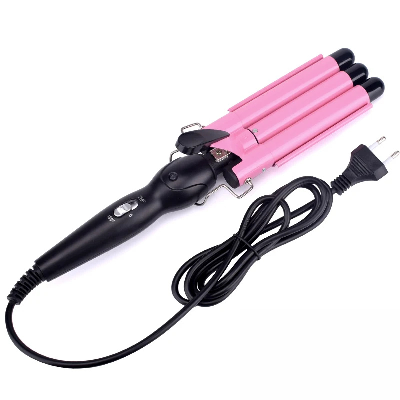 3-Barrel Ceramic Hair Curler with Adjustable Temperature