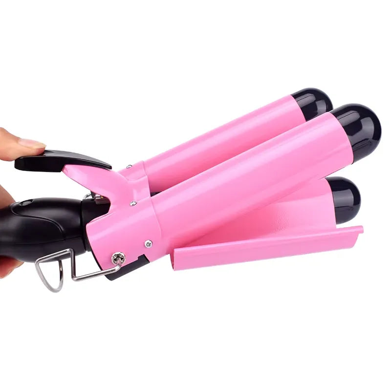 3-Barrel Ceramic Hair Curler with Adjustable Temperature