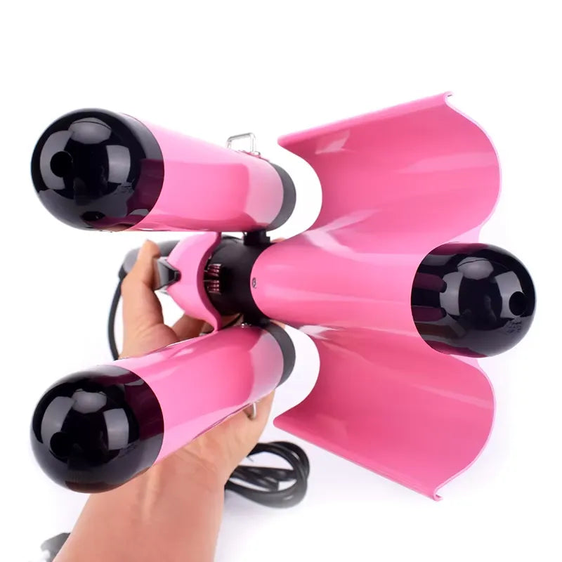 3-Barrel Ceramic Hair Curler with Adjustable Temperature
