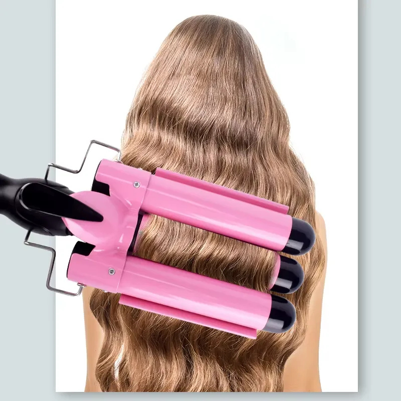 3-Barrel Ceramic Hair Curler with Adjustable Temperature