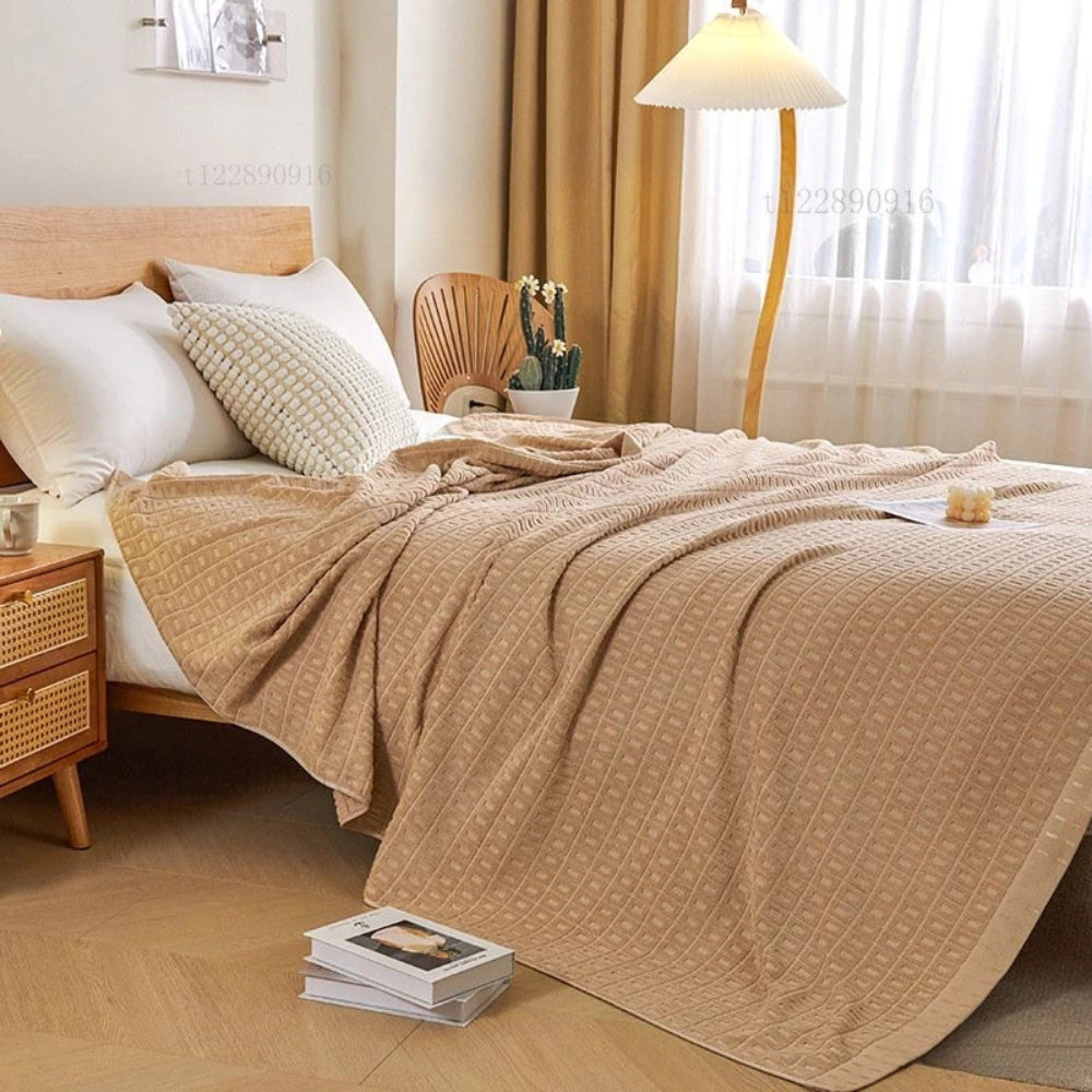 Waffle Cotton Lightweight Summer Bedspread Blanket