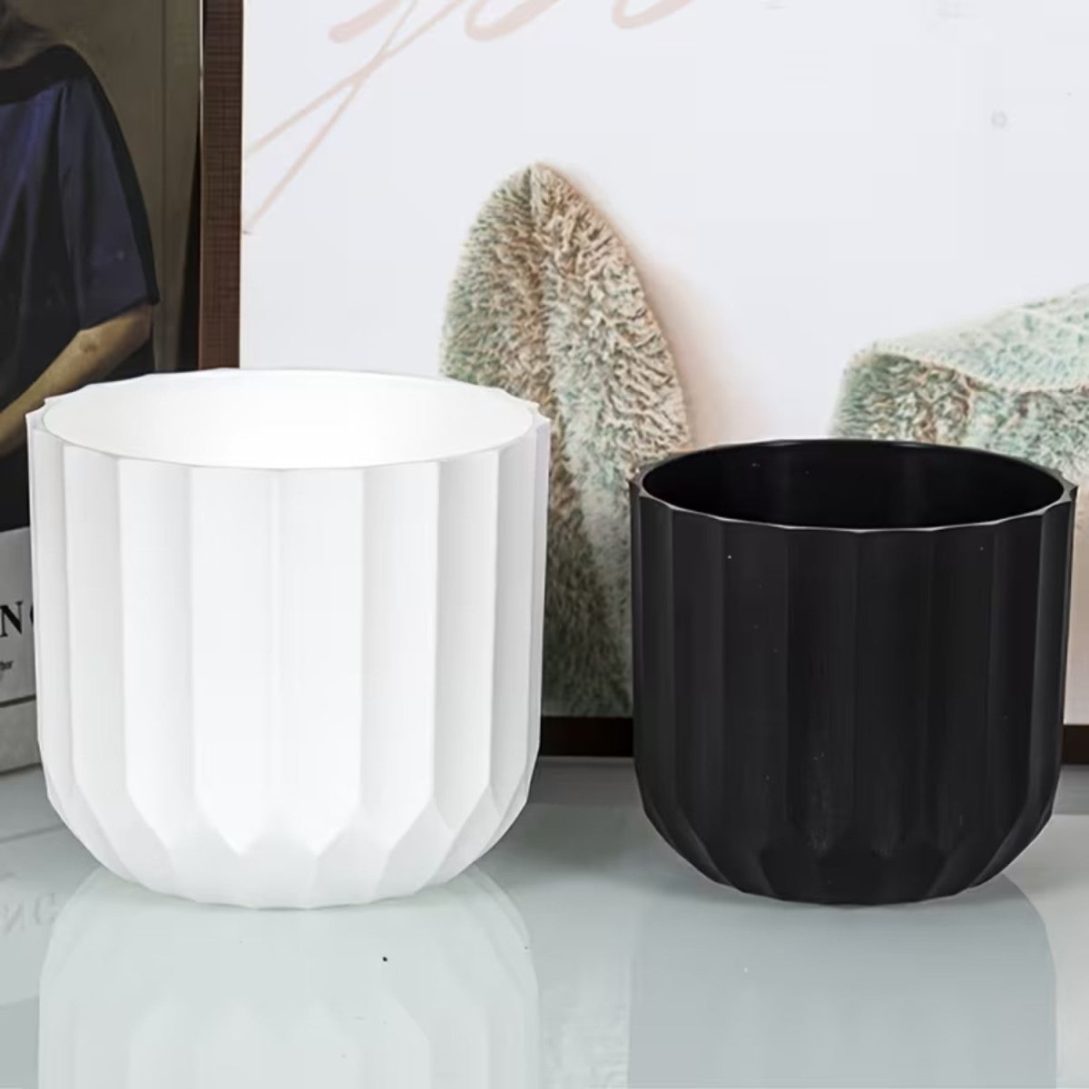 Vertical Striped Indoor Plant Pot - Durable Plastic Flower Container