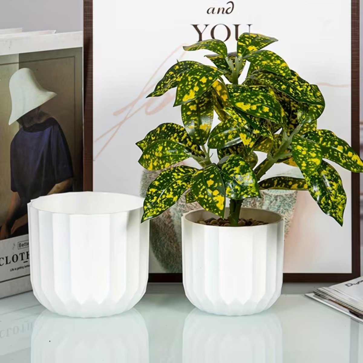 Vertical Striped Indoor Plant Pot - Durable Plastic Flower Container