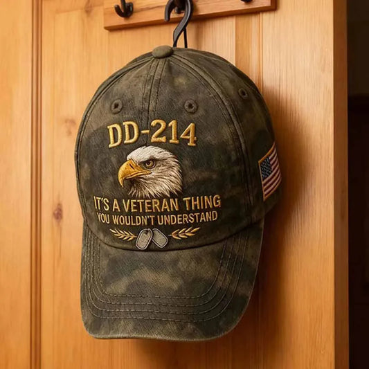 Embroidered Military Veteran Cap with American Flag Patch