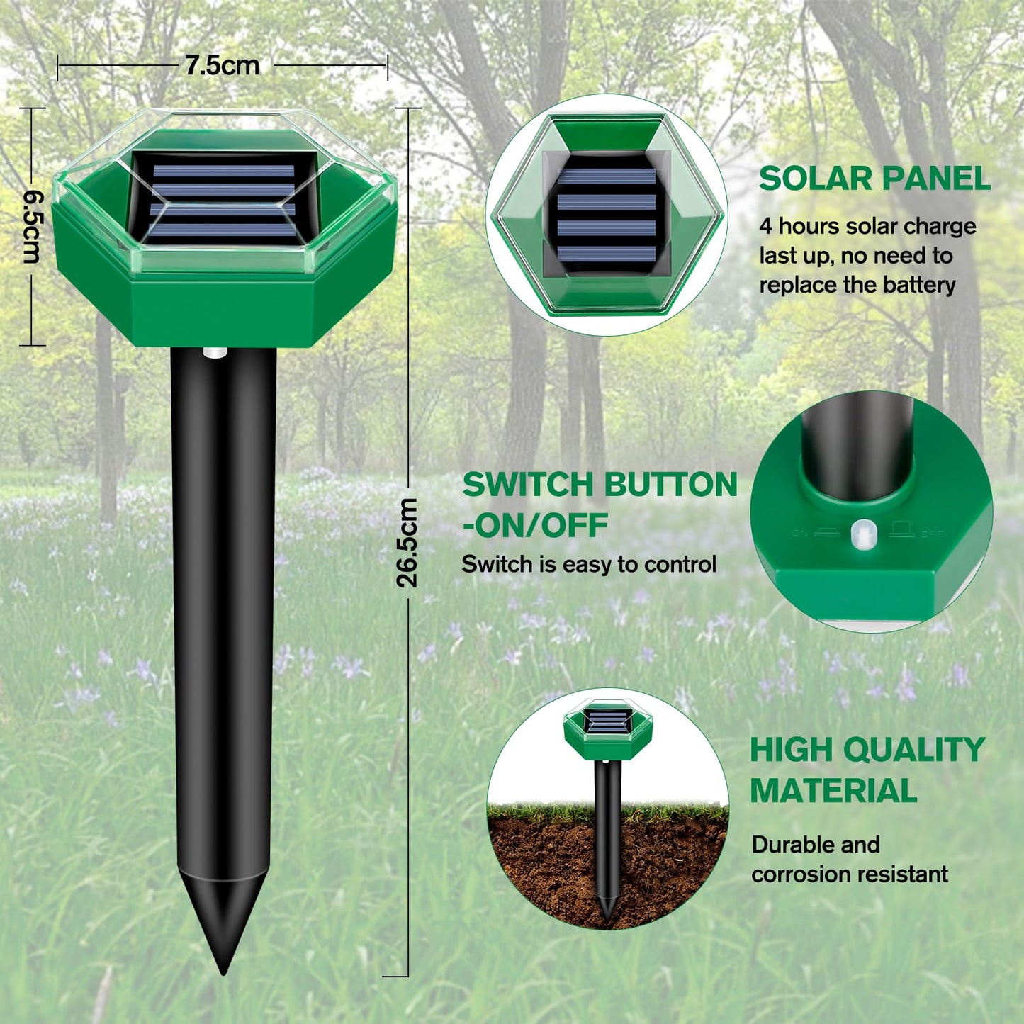 Solar-Powered Ultrasonic Mole Repellent for 465 m² Garden Coverage