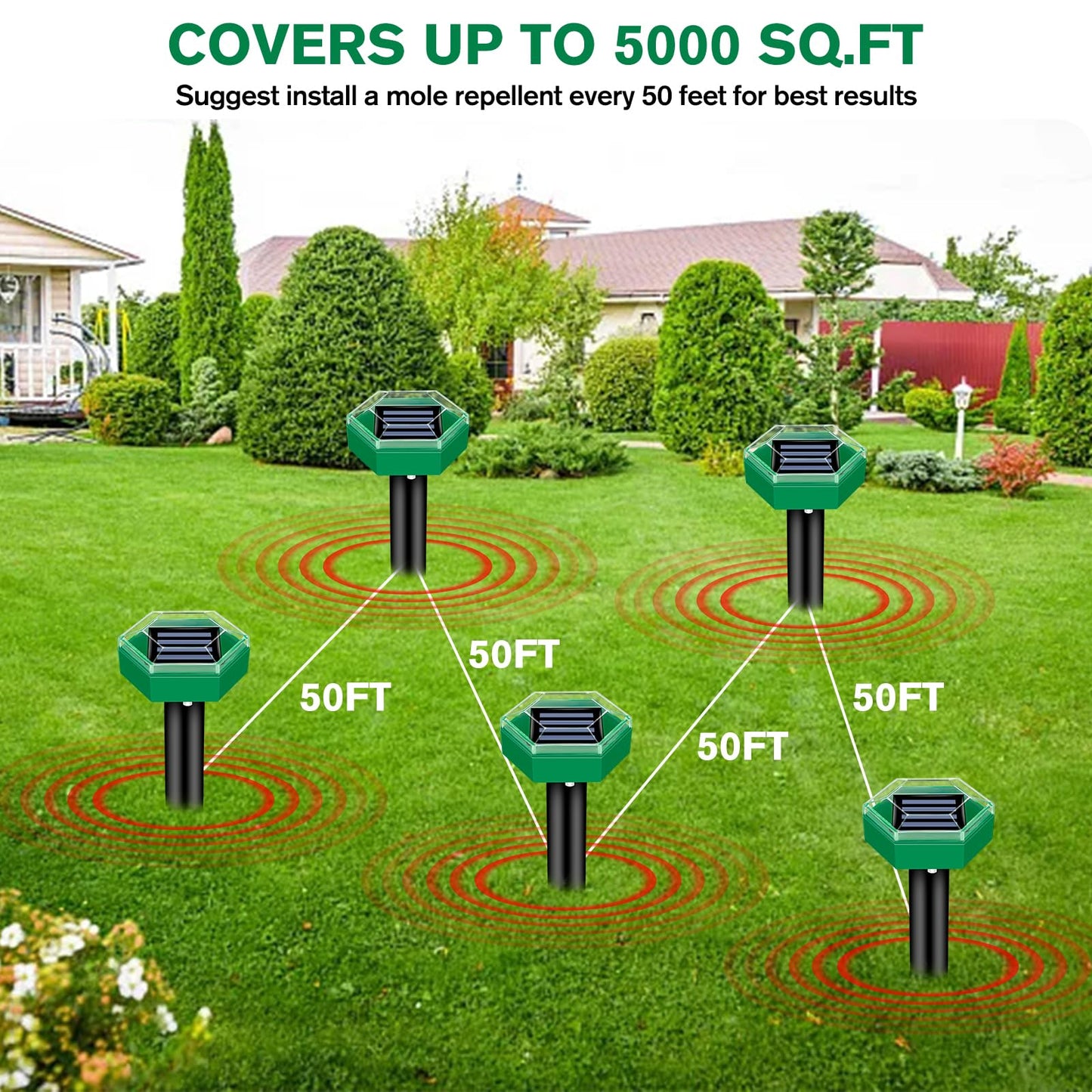 Solar-Powered Ultrasonic Mole Repellent for 465 m² Garden Coverage