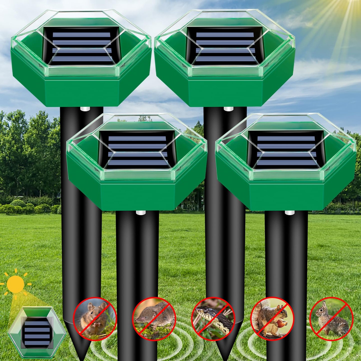 Solar-Powered Ultrasonic Mole Repellent for 465 m² Garden Coverage