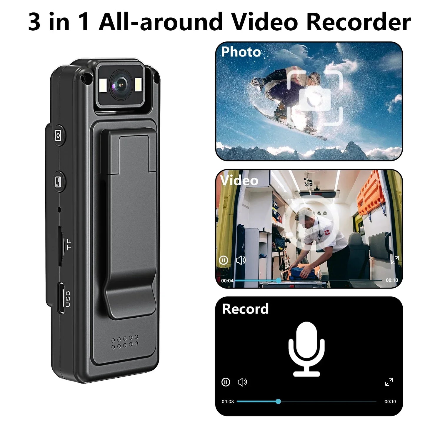 Compact 1080P Body Camera with Loop Recording and Rotatable Lens