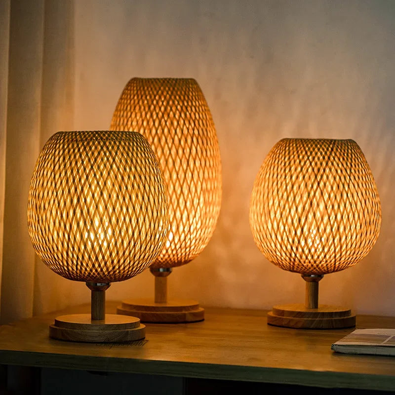 Vintage Bamboo Table Lamp with Rustic Charm